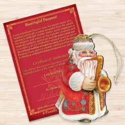 Set Of 2 Santa Claus Trumpet Wooden Christmas Ornaments 5.5" -Optimal Christmas Shop 8116211 3 77057.1667549851