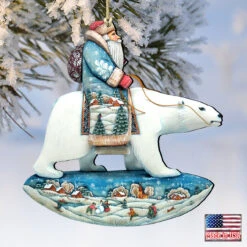 Set Of 2 Santa Riding Polar Bear Wooden Christmas Ornaments 5.5" -Optimal Christmas Shop 8116382 4 04853.1667549849