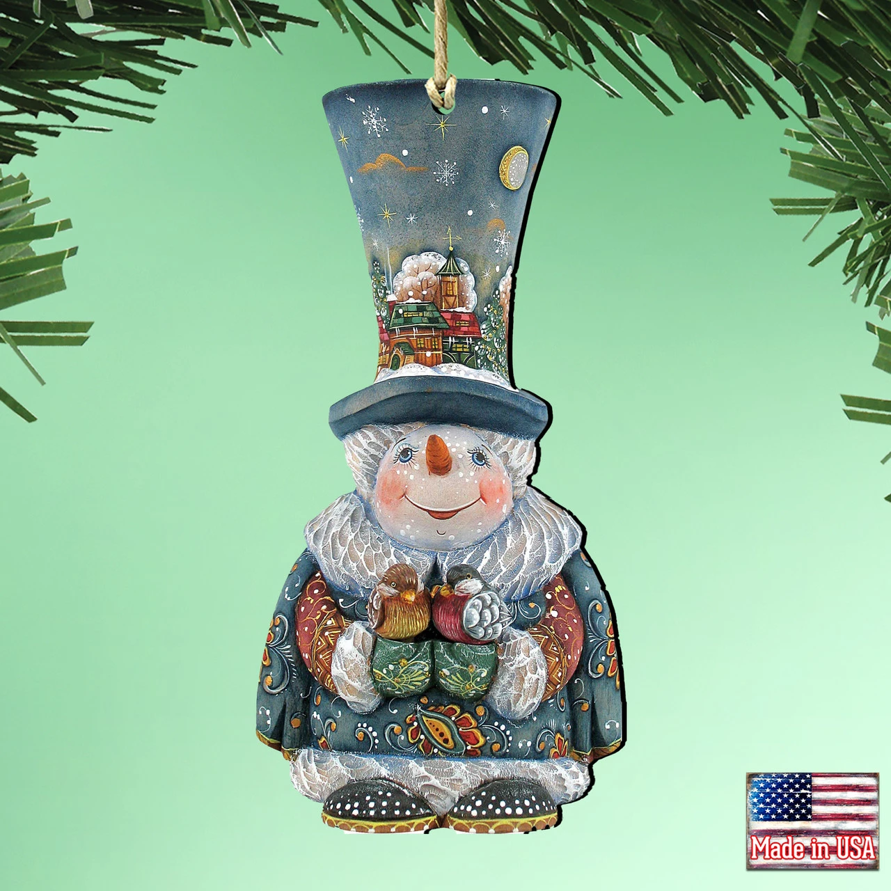 Set Of 2 Snowman Old World Christmas Wooden Ornaments 5.5" 5 Set Of 2 Snowman Old World Christmas Wooden Ornaments 5.5" - Image 3