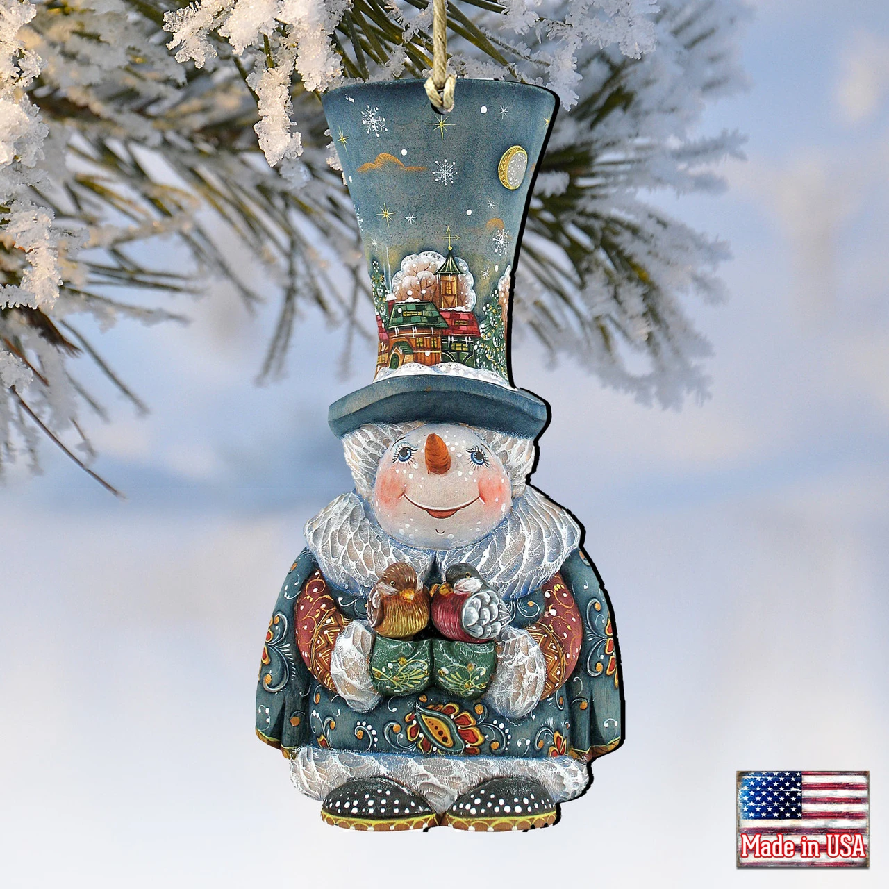 Set Of 2 Snowman Old World Christmas Wooden Ornaments 5.5" 6 Set Of 2 Snowman Old World Christmas Wooden Ornaments 5.5" - Image 4