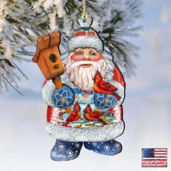 Set Of 2 Santa Cardinals Wooden Christmas Ornaments 5.5" -Optimal Christmas Shop 8118023 4 08550.1667549884
