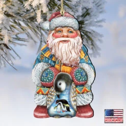 Set Of 2 Santa Claus Penguin Wooden Christmas Ornaments 5.5" -Optimal Christmas Shop 8118051 4 38706.1667549883