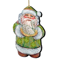 Set Of 2 Celtic Santa Claus Swan Wooden Christmas Ornaments 5.5"by G.DeBrekht