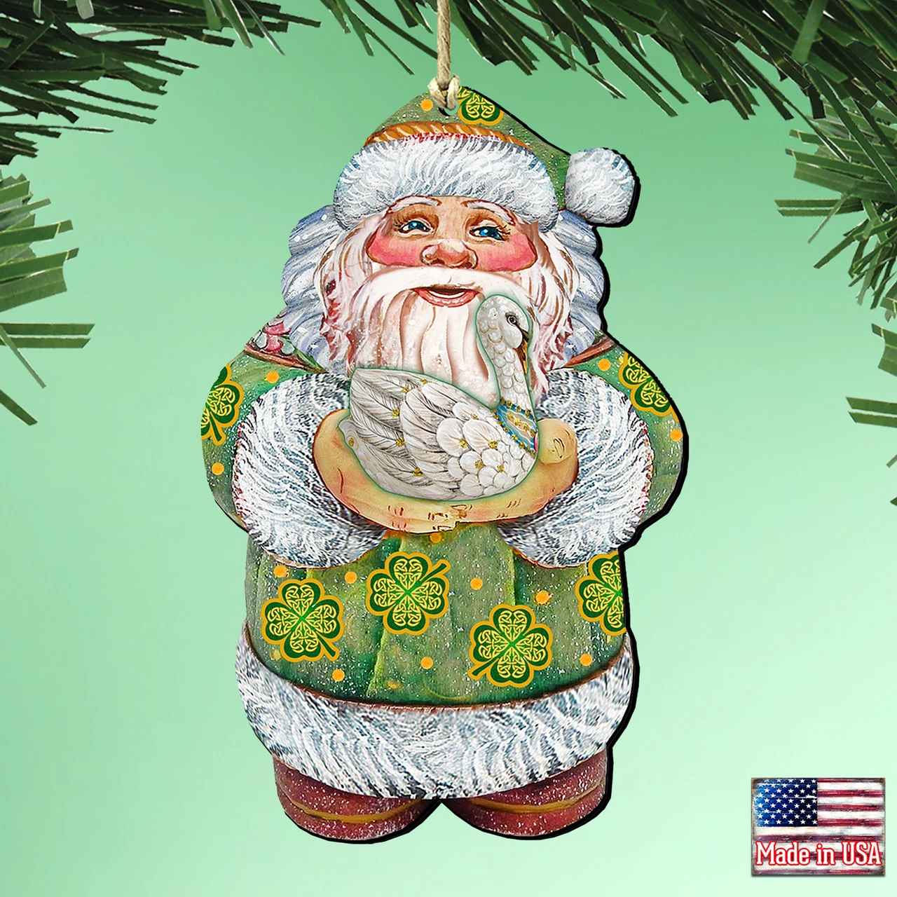 Set Of 2 Celtic Santa Claus Swan Wooden Christmas Ornaments 5.5"by G.DeBrekht 4 Set Of 2 Celtic Santa Claus Swan Wooden Christmas Ornaments 5.5"by G.DeBrekht - Image 2