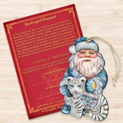 Set Of 2 Winter Santa White Tiger Wooden Christmas Ornaments 5.5" -Optimal Christmas Shop 8118091 3 90522.1667549892