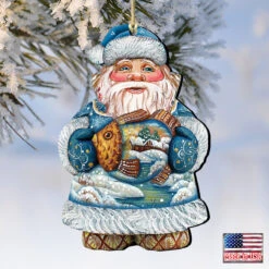 Set Of 2 Santa Claus Goldfish Wooden Christmas Ornaments 5.5" -Optimal Christmas Shop 8118201 4 79321.1667549891