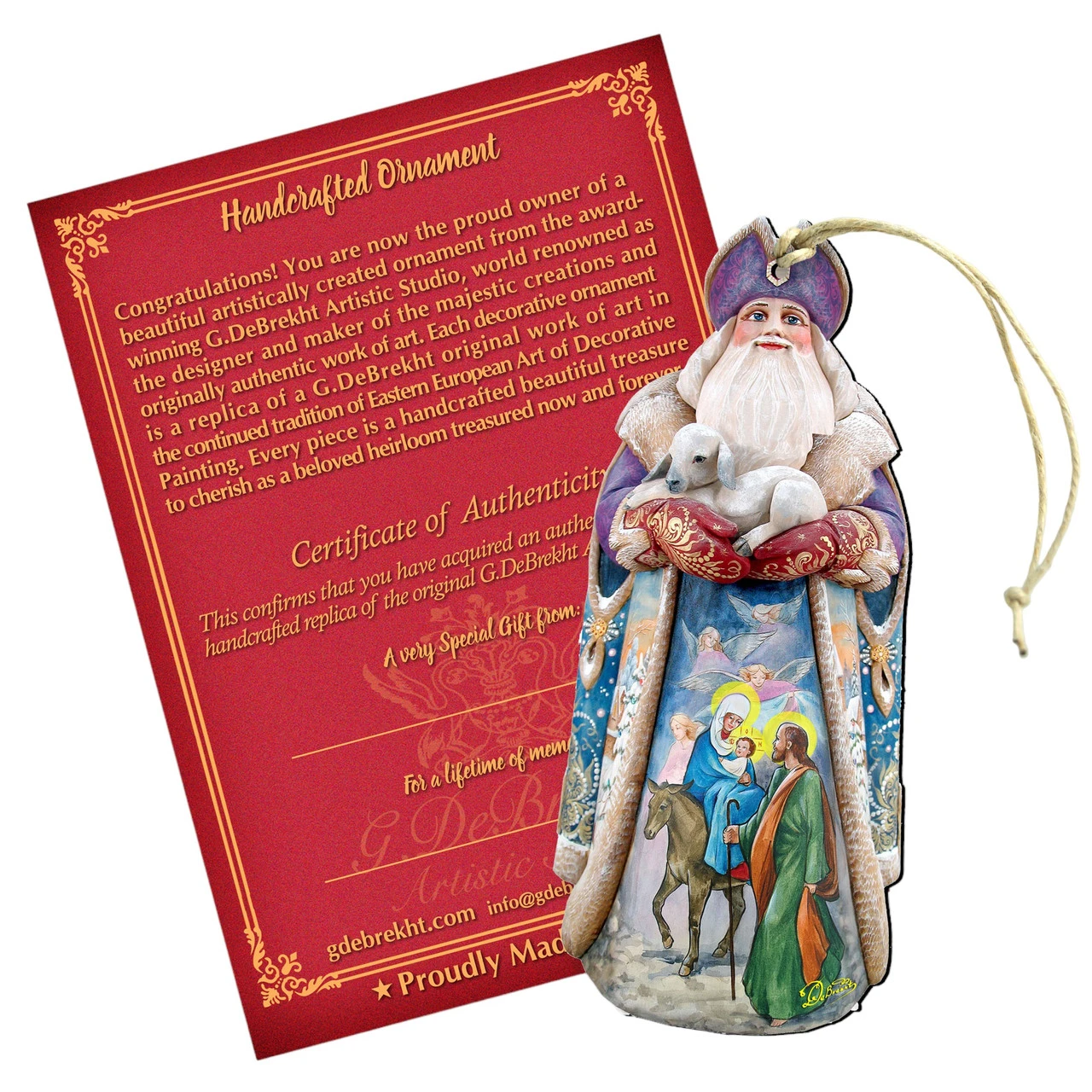 Set Of 2 Santa Goat And The Guardian Angels Wooden Christmas Ornaments 5.5" 3 Set Of 2 Santa Goat And The Guardian Angels Wooden Christmas Ornaments 5.5"