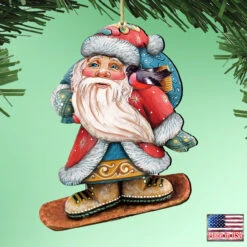 Set Of 2 Sliding Santa With Bird Wooden Christmas Ornaments 5.5" -Optimal Christmas Shop 8119171 2 99676.1667549900