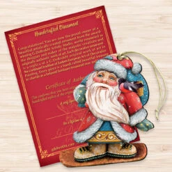 Set Of 2 Sliding Santa With Bird Wooden Christmas Ornaments 5.5" -Optimal Christmas Shop 8119171 3 18991.1667549900