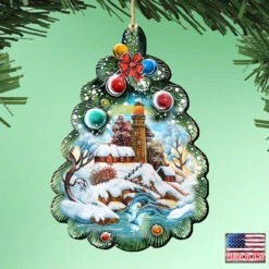 Set Of 2 Lighthouse Christmas Tree Wooden Ornaments 5.5" -Optimal Christmas Shop 8119185 2 56871.1667549909