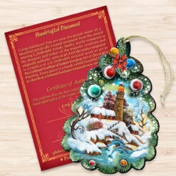 Set Of 2 Lighthouse Christmas Tree Wooden Ornaments 5.5" -Optimal Christmas Shop 8119185 3 89620.1667549910