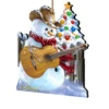 Set Of 2 Snowman Playing Guitar Wooden Christmas Ornaments 5.5"