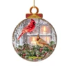 Set Of 2 Winter House With Cardinals Round Wooden Christmas Ornaments 5.5" -Optimal Christmas Shop 8121126dg 1 23067.1667549913