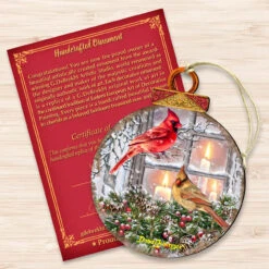 Set Of 2 Winter House With Cardinals Round Wooden Christmas Ornaments 5.5" -Optimal Christmas Shop 8121126dg 3 47383.1667549913