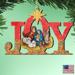 Set Of 2 Nativity Scenery "Joy" Wooden Christmas Ornaments 5.5" -Optimal Christmas Shop 8121454 2 20489.1667549917