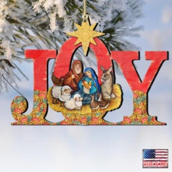 Set Of 2 Nativity Scenery "Joy" Wooden Christmas Ornaments 5.5" -Optimal Christmas Shop 8121454 4 49996.1667549918