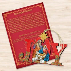 Set Of 2 Magnificent Nativity "Joy" Wooden Christmas Ornaments 5.5" -Optimal Christmas Shop 8121456 3 04208.1667549917