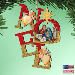 Set Of 2 Magnificent Nativity "Noel" Wooden Christmas Ornaments 5.5" -Optimal Christmas Shop 8121458 2 67463.1667549919