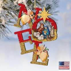 Set Of 2 Magnificent Nativity "Noel" Wooden Christmas Ornaments 5.5" -Optimal Christmas Shop 8121458 4 31709.1667549920