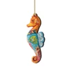 Set Of 2 Coastal Seahorse Wooden Christmas Ornaments 5.5"