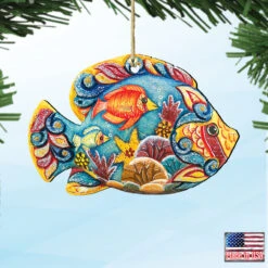 Set Of 2 Vivid Tropical Fish Wooden Christmas Ornaments 5.5" -Optimal Christmas Shop 8126121 4 43262.1667549927