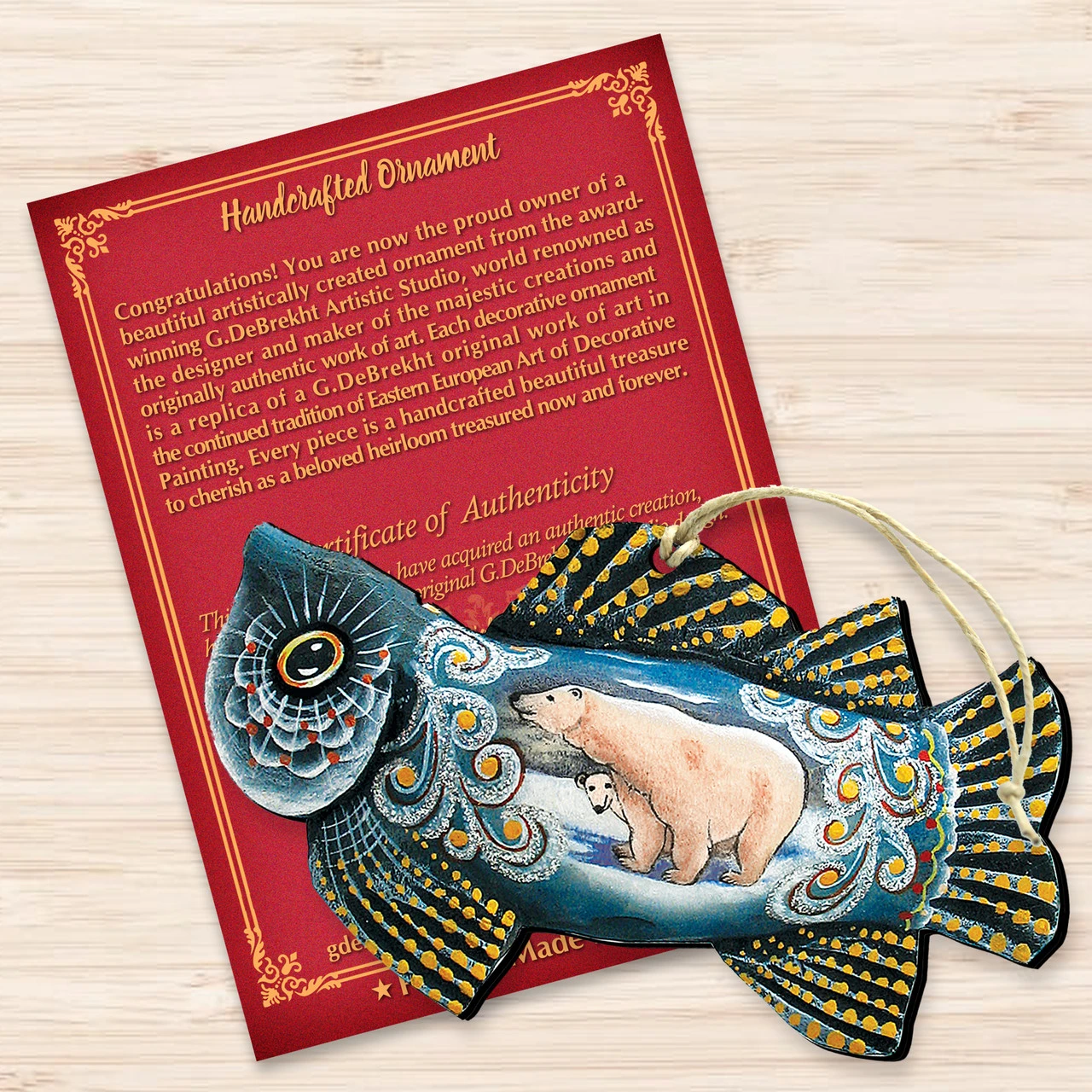 Set Of 2 Frosty Fish With Polar Bears Wooden Christmas Ornaments 5.5" 5 Set Of 2 Frosty Fish With Polar Bears Wooden Christmas Ornaments 5.5" - Image 3