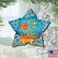 Set Of 2 Sea Star Seaside Wooden Christmas Ornaments 5.5" -Optimal Christmas Shop 8126151 2 17746.1667549667