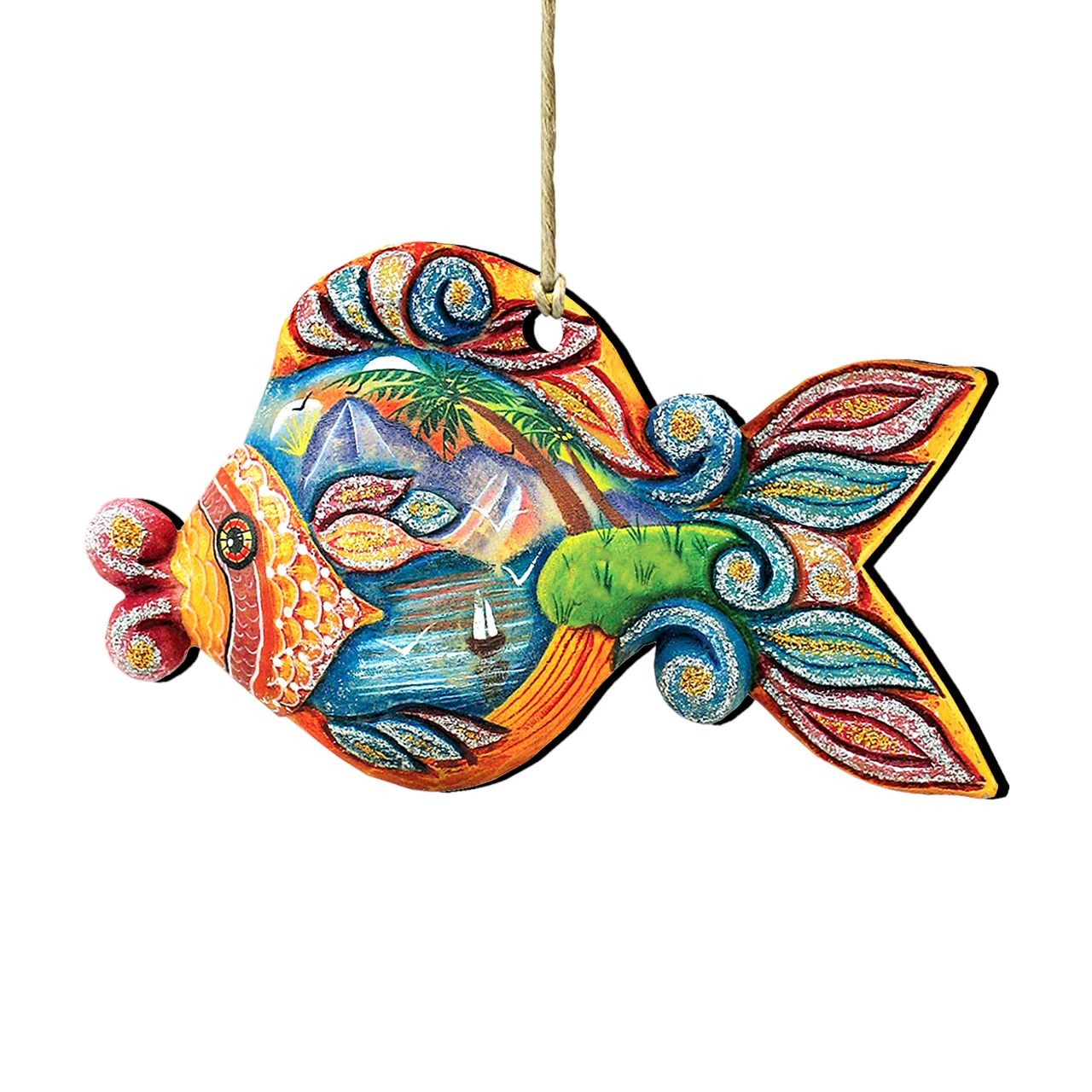 Set Of 2 Coastal Paradise Fish Wooden Christmas Ornaments 5.5" 3 Set Of 2 Coastal Paradise Fish Wooden Christmas Ornaments 5.5"