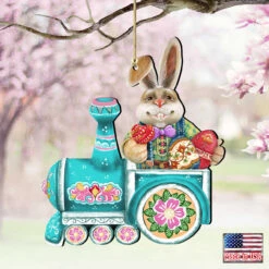 Set Of 2 Easter Bunny Train Ride In A Village Wooden Christmas Ornaments 5.5" -Optimal Christmas Shop 8129211 2 4 30602.1667549615