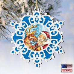 Set Of 2 Santa Reindeer Ride Snowflake Wooden Christmas Ornaments 5.5" -Optimal Christmas Shop 8141151 4 30776.1667549620