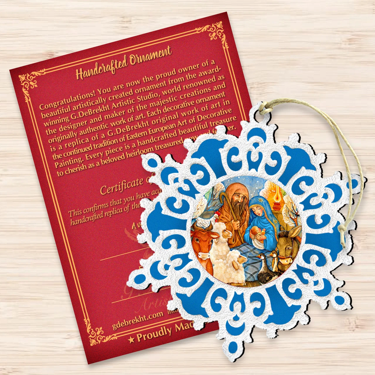 Set Of 2 Snowflake Nativity Scene Wooden Christmas Ornaments 5.5" 5 Set Of 2 Snowflake Nativity Scene Wooden Christmas Ornaments 5.5" - Image 3