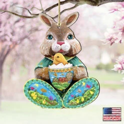 Set Of 2 Easter Bunny Egg With A Chick Wooden Christmas Ornaments 5.5" 9 Set Of 2 Easter Bunny Egg With A Chick Wooden Christmas Ornaments 5.5" -Optimal Christmas Shop 8144502 4 44844.1667549622