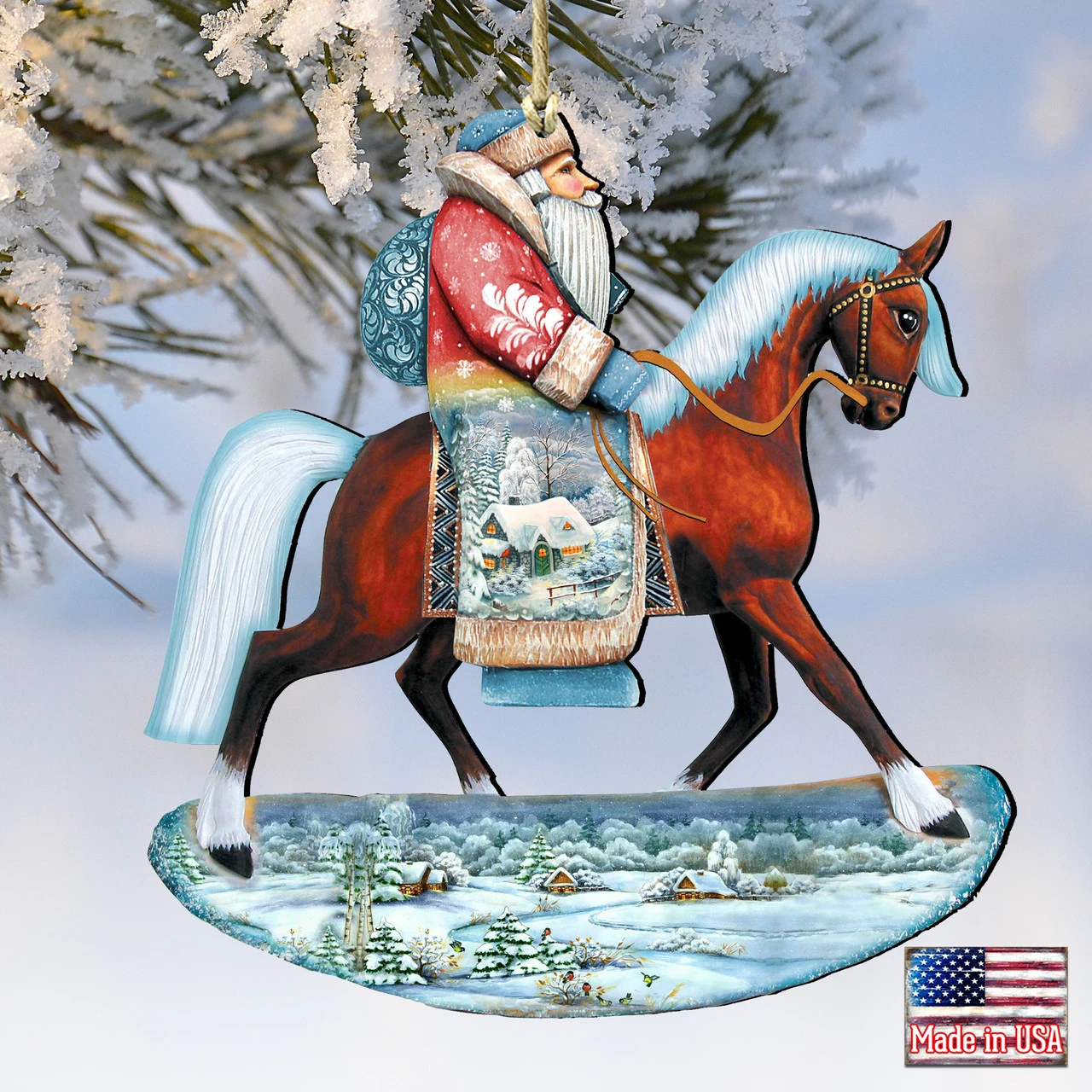 Set Of 2 Santa Horse Ride Wooden Christmas Ornaments 5.5" 6 Set Of 2 Santa Horse Ride Wooden Christmas Ornaments 5.5" - Image 4