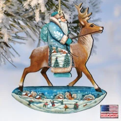 Set Of 2 Santa Rides A Reindeer Wooden Christmas Ornaments 5.5" -Optimal Christmas Shop 8151123 4 94468.1667549627