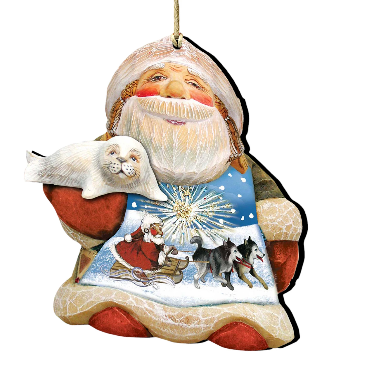 Set Of 2 Santa Northern Lights Of Christmas Wooden Ornaments 5.5" 3 Set Of 2 Santa Northern Lights Of Christmas Wooden Ornaments 5.5"