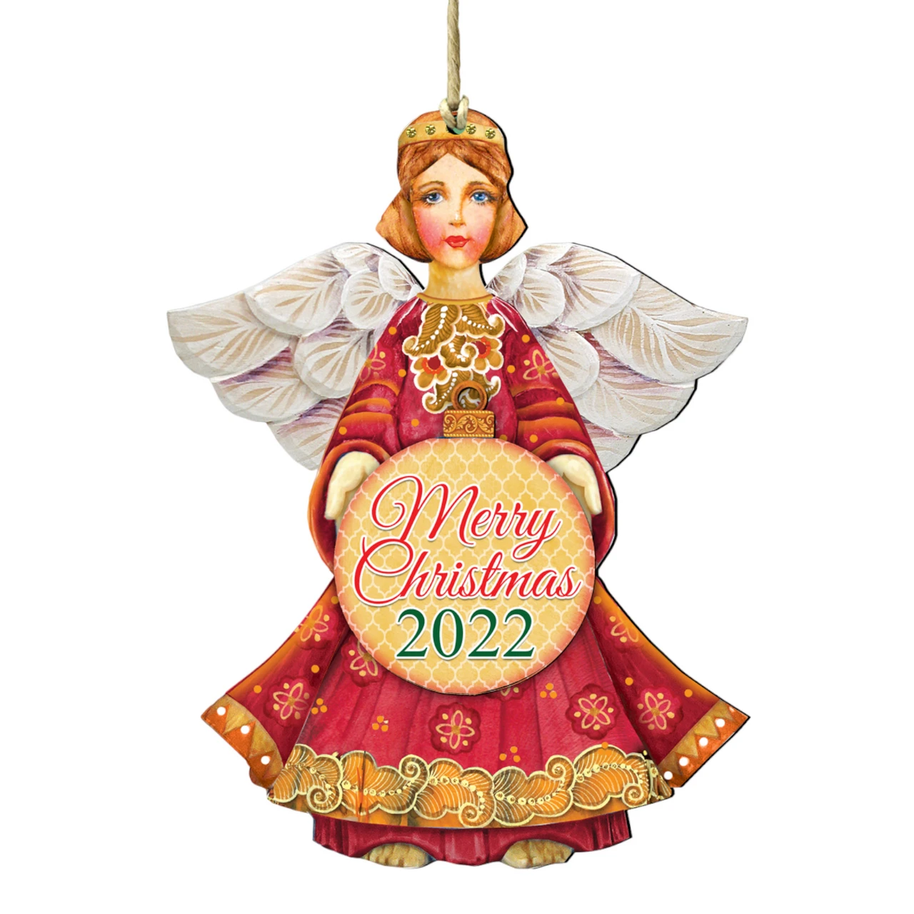 Set Of 2 Angel "Merry Christmas 2022" Wooden Ornaments 3 Set Of 2 Angel "Merry Christmas 2022" Wooden Ornaments