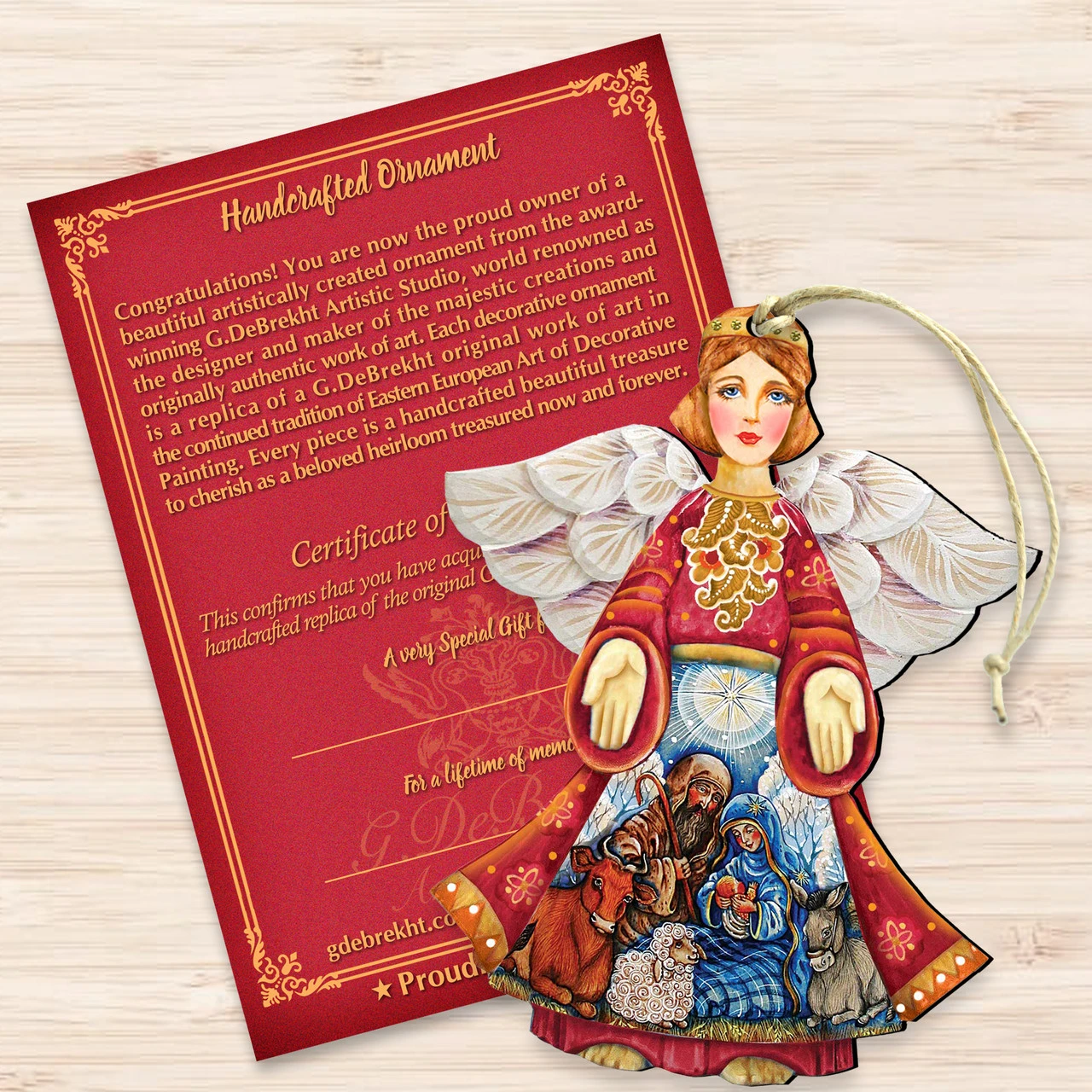 Set Of 2 Angel Nativity Wooden Christmas Ornaments 5.5" 5 Set Of 2 Angel Nativity Wooden Christmas Ornaments 5.5" - Image 3