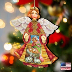 Set Of 2 Angel With Mary And Joseph Wooden Christmas Ornaments 5.5" -Optimal Christmas Shop 8154109 2 47070.1667549675