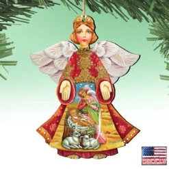 Set Of 2 Angel With Mary And Joseph Wooden Christmas Ornaments 5.5" -Optimal Christmas Shop 8154109 4 21810.1667549676