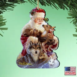 Set Of 2 Santa With Forest Friends Wooden Christmas Ornaments 5.5" -Optimal Christmas Shop 8161012 9914 2 73951.1667549715