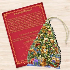 Set Of 2 Teddy Bear Tree With Gifts Wooden Christmas Ornaments 5.5" -Optimal Christmas Shop 8161019 2 1101 3 83911.1667549723