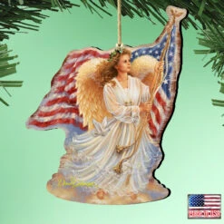 Set Of 2 Angel Waving American Flag Wooden Christmas Ornaments 5.5" -Optimal Christmas Shop 8161021 0107 2 63742.1667549725