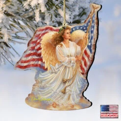 Set Of 2 Angel Waving American Flag Wooden Christmas Ornaments 5.5" -Optimal Christmas Shop 8161021 0107 4 57604.1667549726