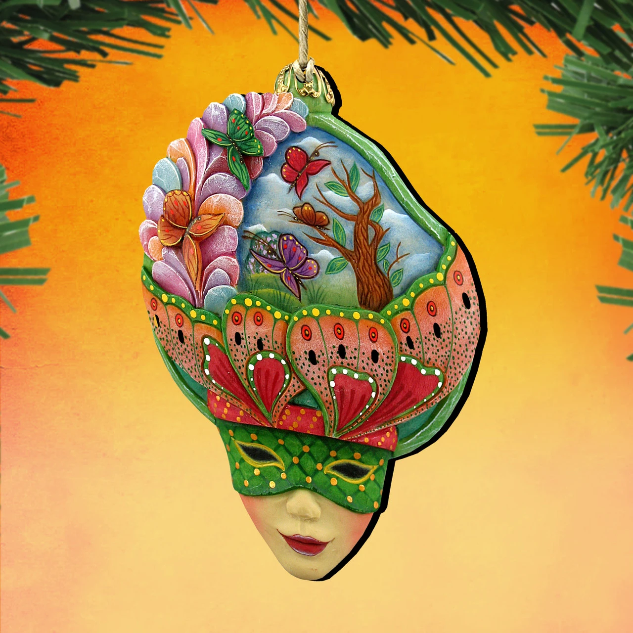 Set Of 2 Vivid Butterfly Wooden Mardi Gras Christmas Ornaments 5.5" 4 Set Of 2 Vivid Butterfly Wooden Mardi Gras Christmas Ornaments 5.5" - Image 2