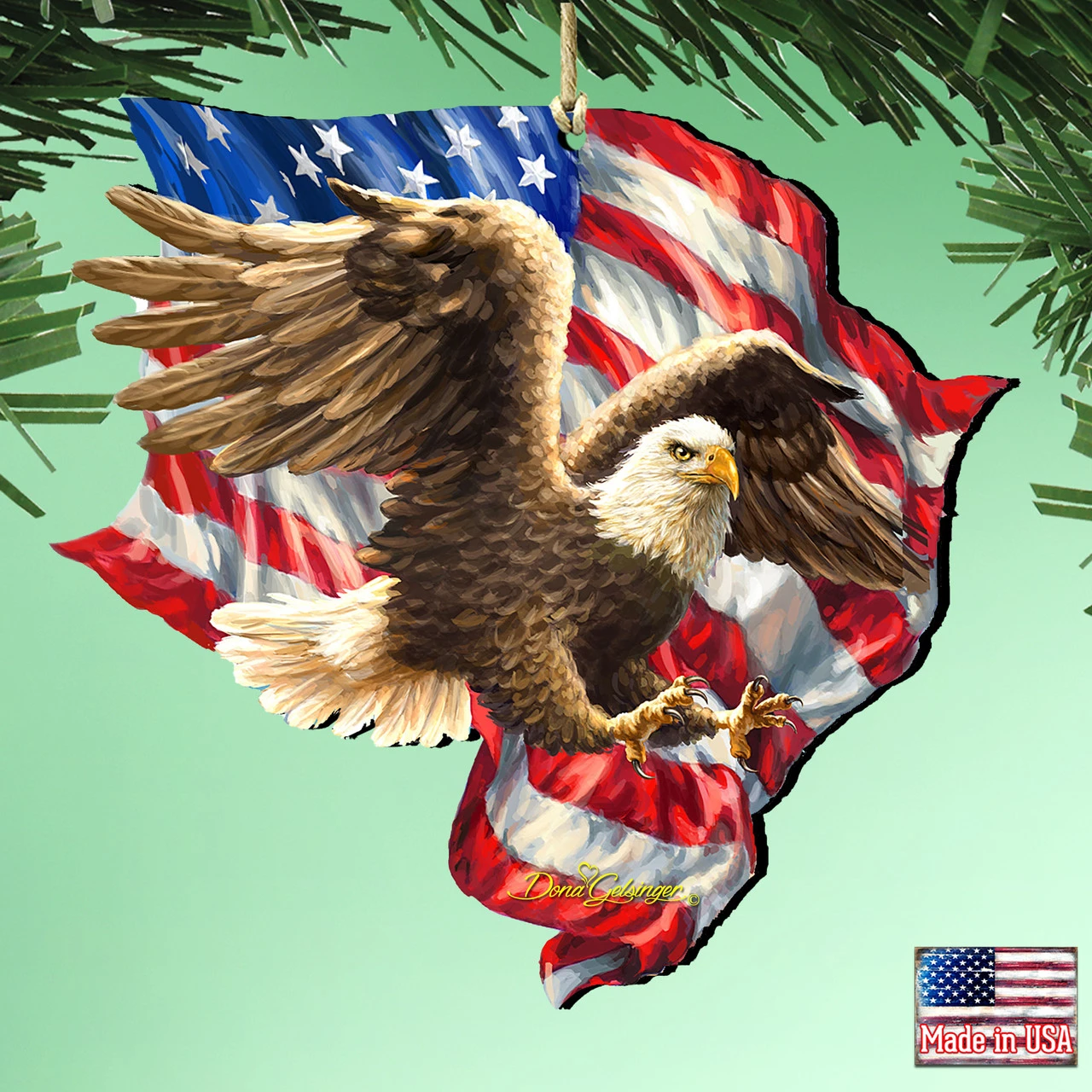 Set Of 2 American Independence Eagle Wooden Ornaments 5.5" 4 Set Of 2 American Independence Eagle Wooden Ornaments 5.5" - Image 2