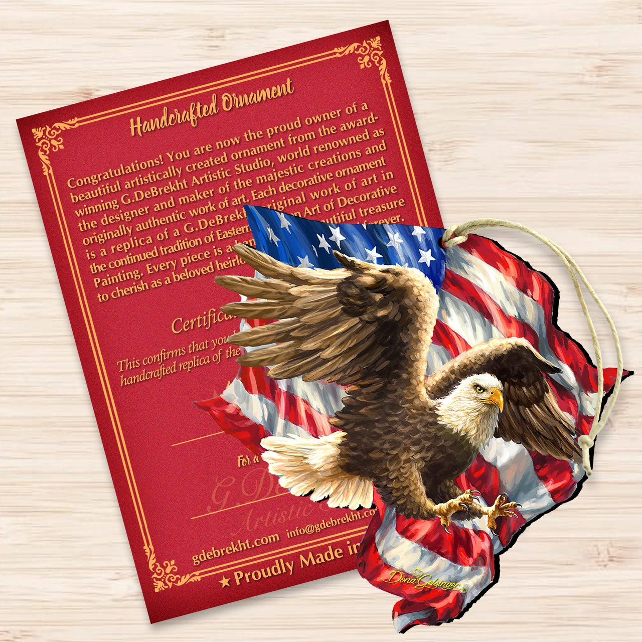 Set Of 2 American Independence Eagle Wooden Ornaments 5.5" 5 Set Of 2 American Independence Eagle Wooden Ornaments 5.5" - Image 3