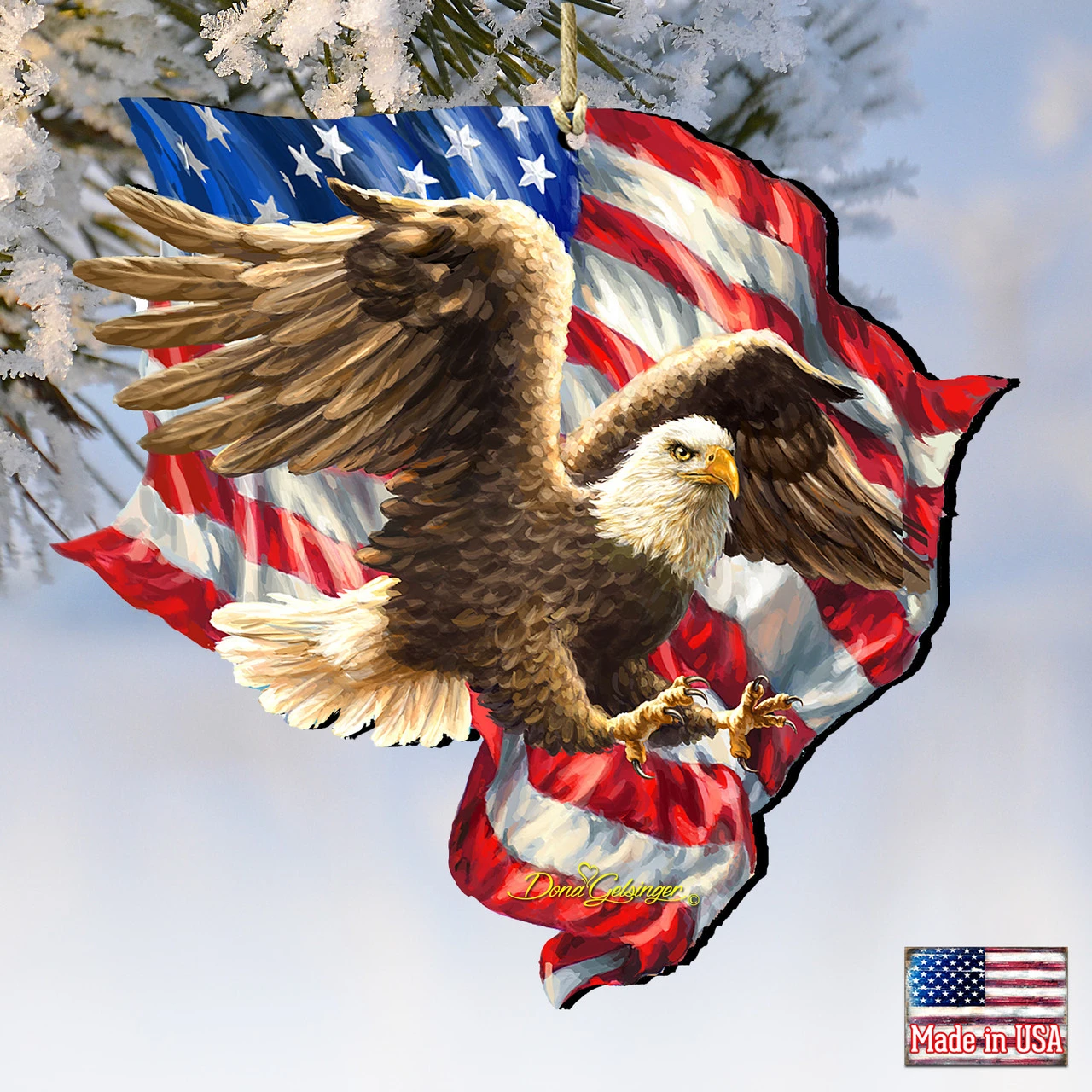 Set Of 2 American Independence Eagle Wooden Ornaments 5.5" 6 Set Of 2 American Independence Eagle Wooden Ornaments 5.5" - Image 4