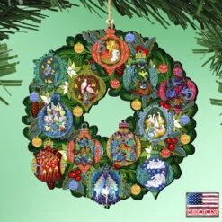 Set Of 2 Wreath With 12 Days Of Christmas Wooden Ornaments 5.5" -Optimal Christmas Shop 8185313 2 29295.1667549633
