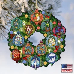 Set Of 2 Wreath With 12 Days Of Christmas Wooden Ornaments 5.5" -Optimal Christmas Shop 8185313 4 13382.1667549634