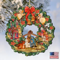 Set Of 2 Nativity Wreath Wooden Christmas Ornaments 5.5" -Optimal Christmas Shop 8185314 4 10859.1667549636